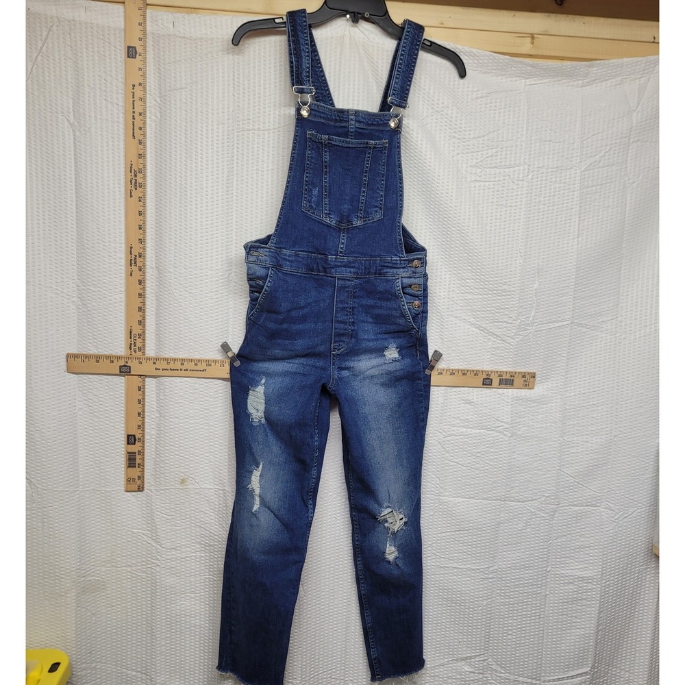 H&M Divided Womens Distressed‎ Denim Overalls Medium Wash Slim Leg Size 6
